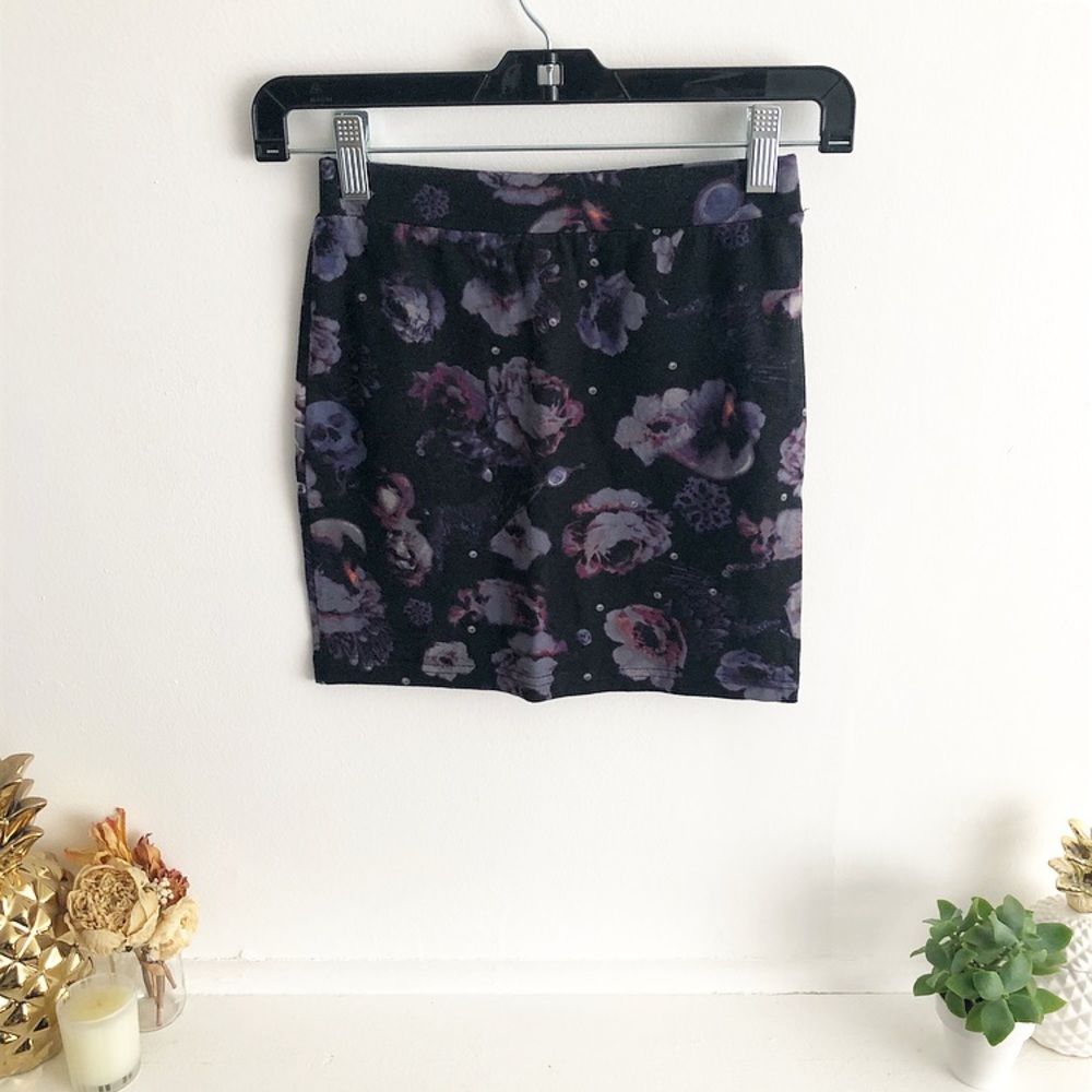 Midnight Floral Print Mini Skirt